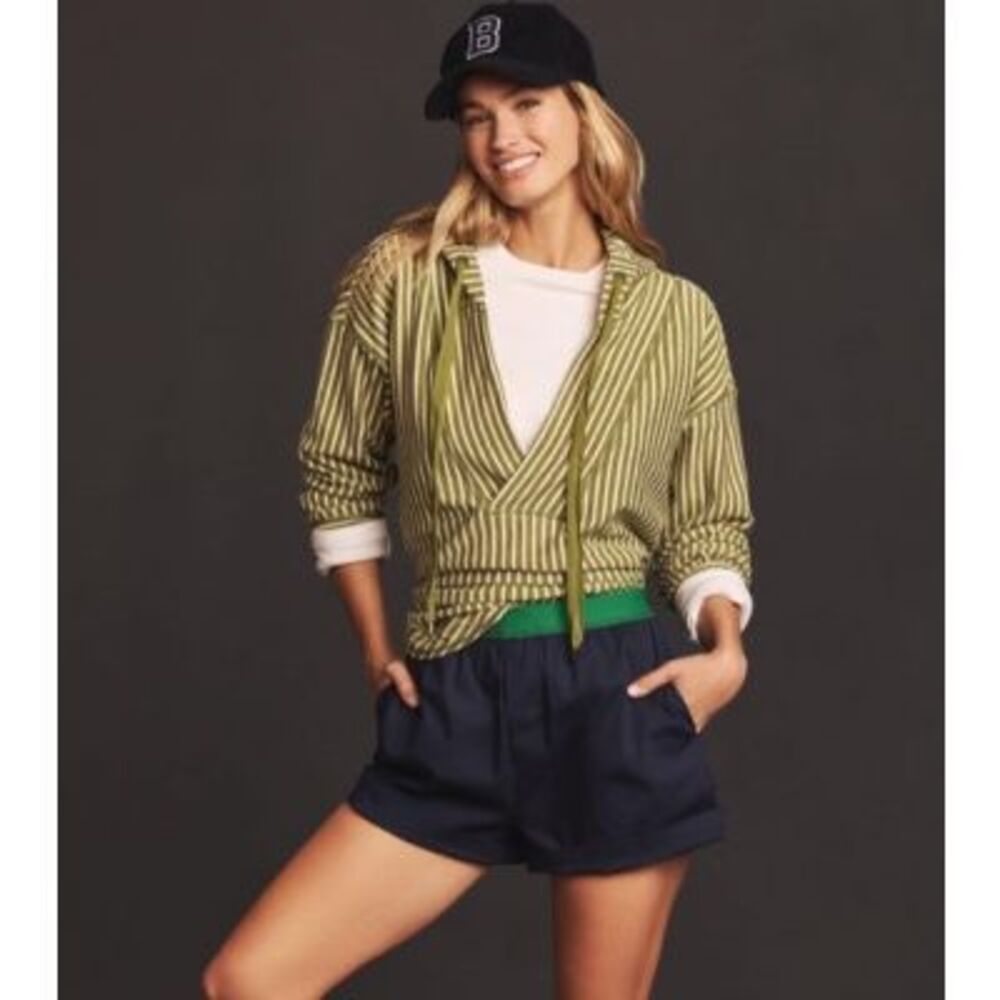 Anthropologie‎ Pilcro Wharfside Hooded Sweatshirt Green Motif Size XXS Petite